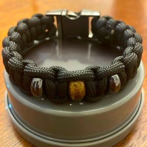 Handmade men black 7” bracelet with gunmetal buckle